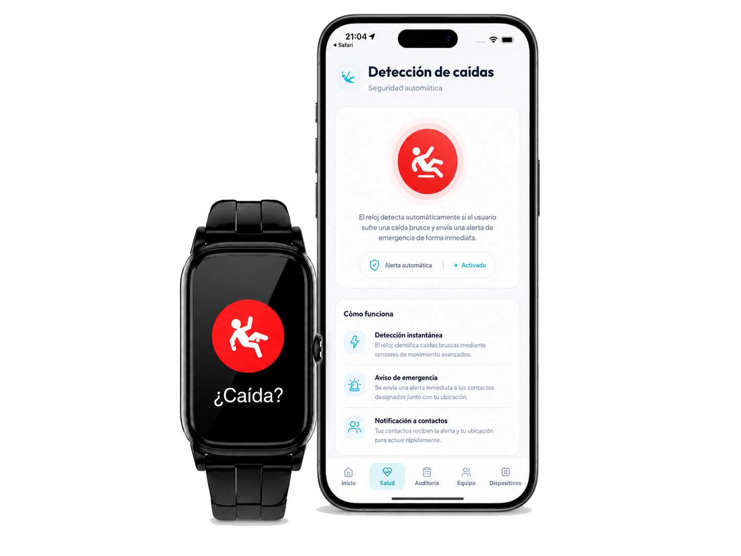 Detección de caídas CareBridge en reloj y app